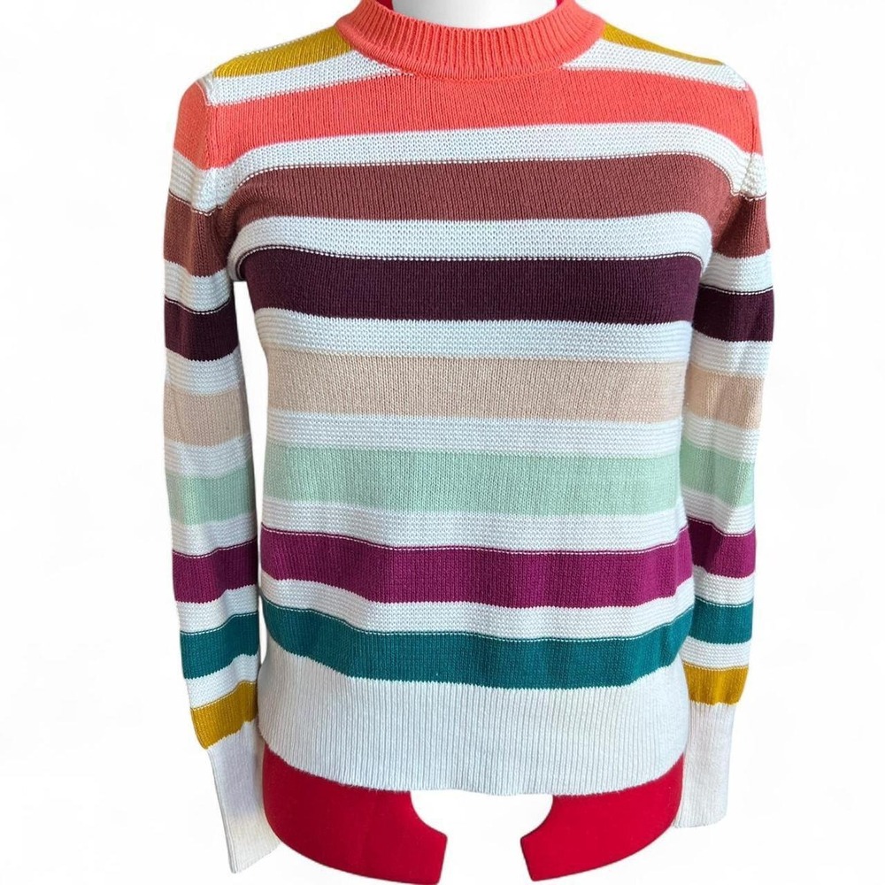 Loft Cotton Multicolor Striped Sweater Cottagecore Boho Preppy size vmedium